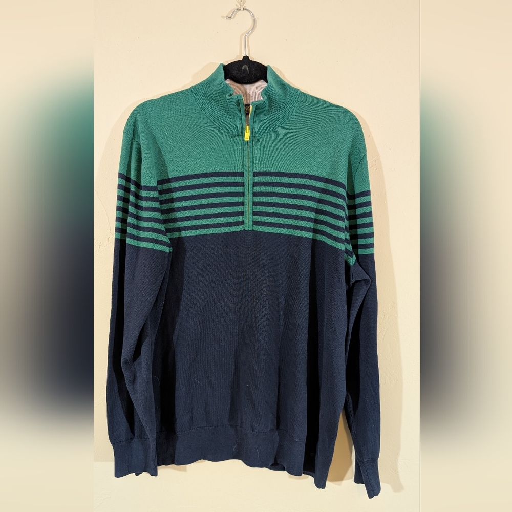 Brooks Brothers Men's Cotton Quarter Zip Pullover Sweater Navy Blue Green XL